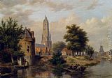 View Of A Riverside Dutch Town by Bartholomeus Johannes Van Hove